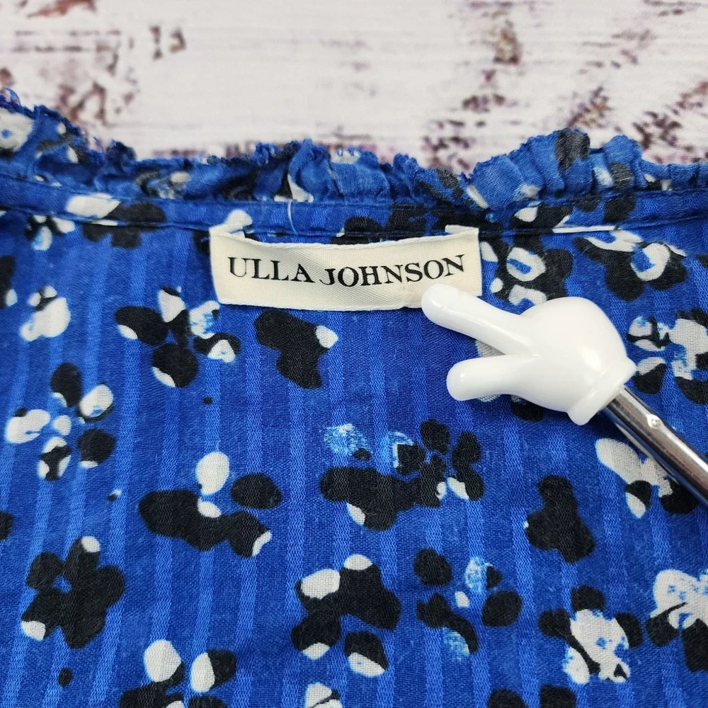 Ulla Johnson Manet Blouse Women's 0 Cornflower Blue Floral Silk Cotton Ruffle